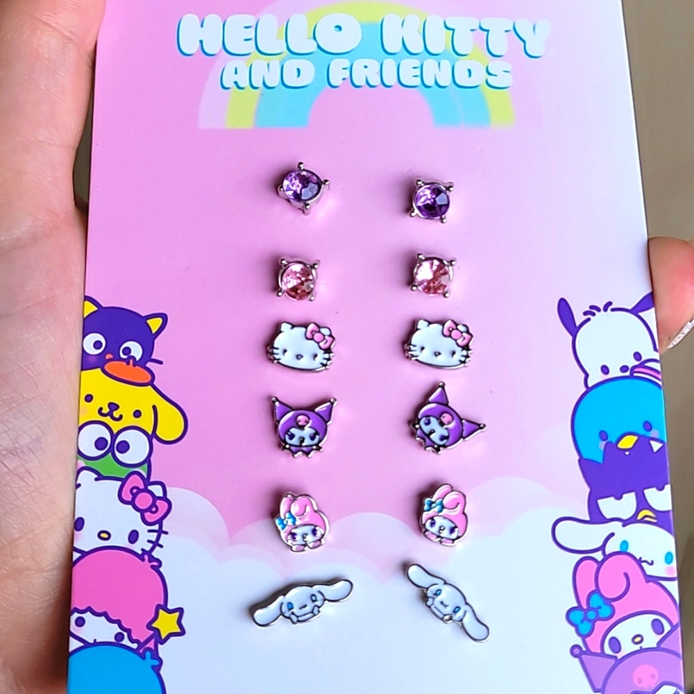 Hello Kitty Pink and Purple Stud Earrings Set